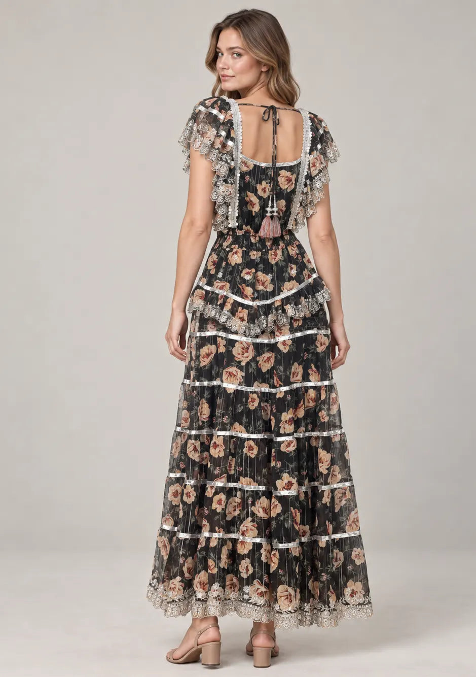 Floral Hand-Embroidered Cotton Georgette Long Dress -Kausar