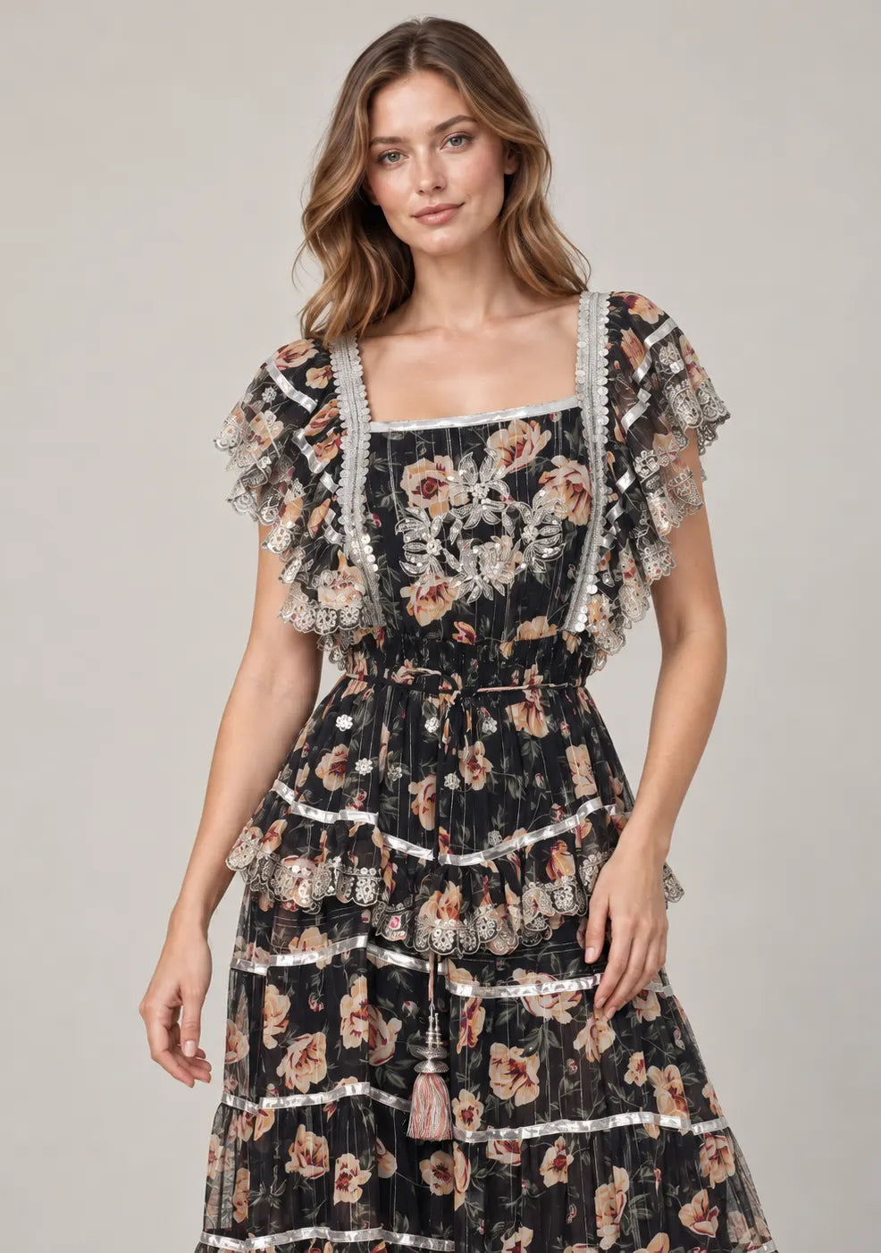 Floral Hand-Embroidered Cotton Georgette Long Dress -Kausar