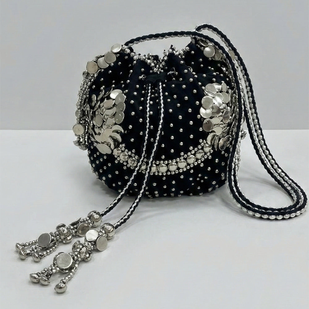 ibBan Hand-Embroidered Canvas Potli Bag with Beadwork - Layra