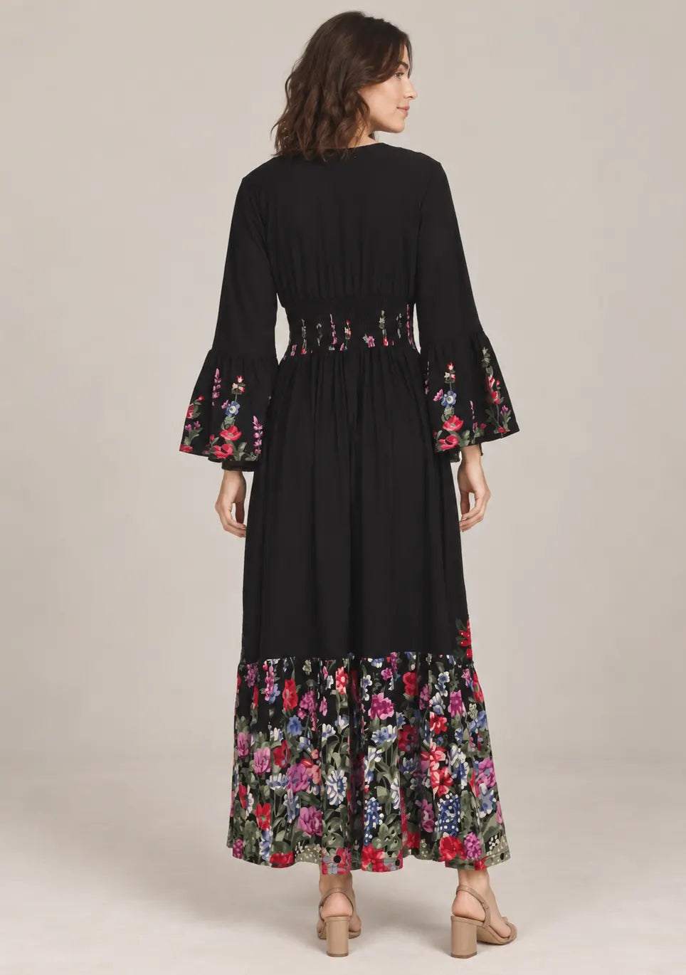 Women’s Cotton Jersey Floral Maxi Dress with Hand Embroidery - Fazli