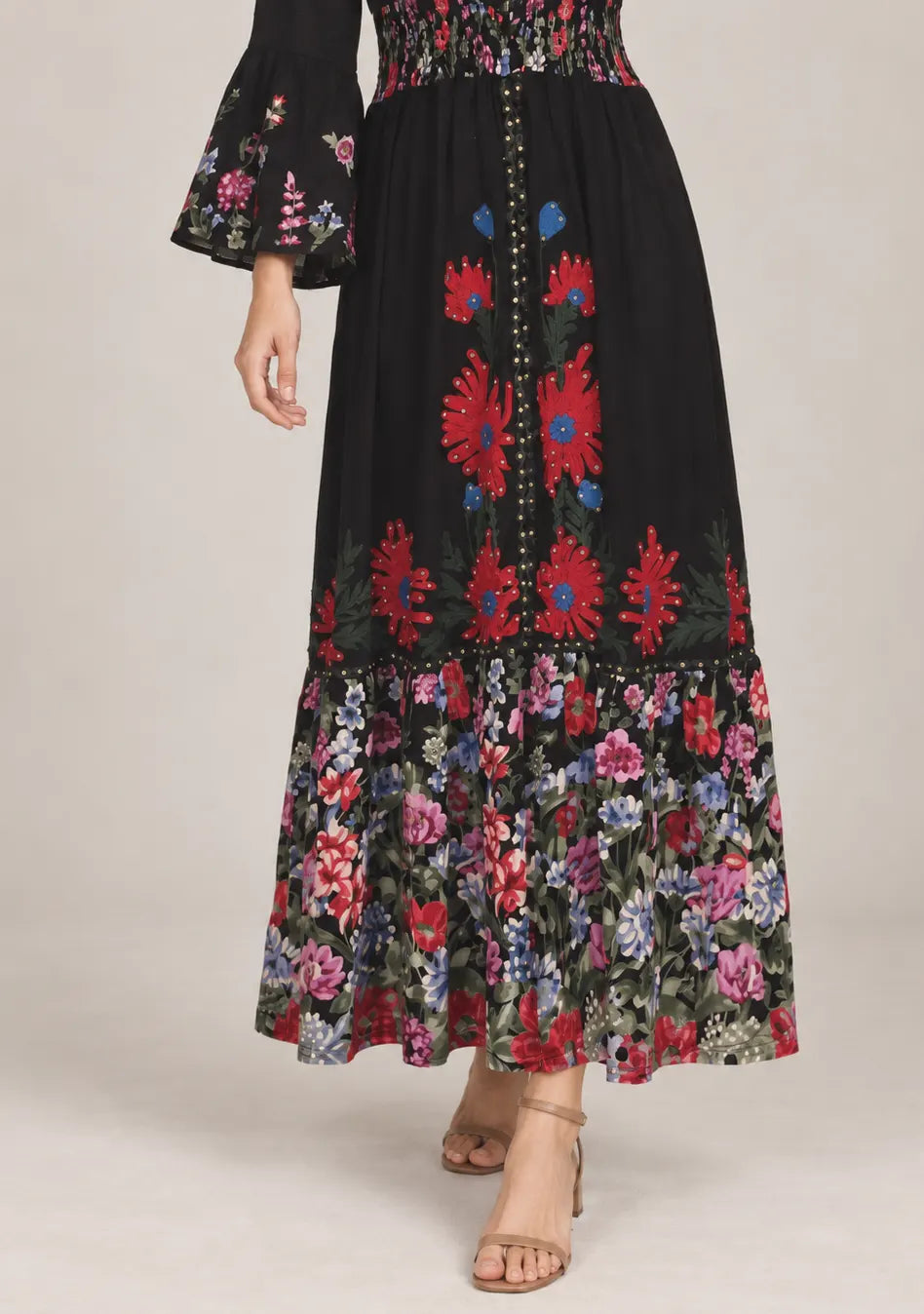 Women’s Cotton Jersey Floral Maxi Dress with Hand Embroidery - Fazli