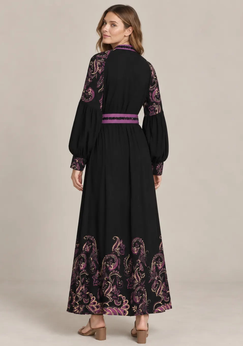 Women’s Cotton Jersey Embroidered Maxi Dress with Belt - Minja