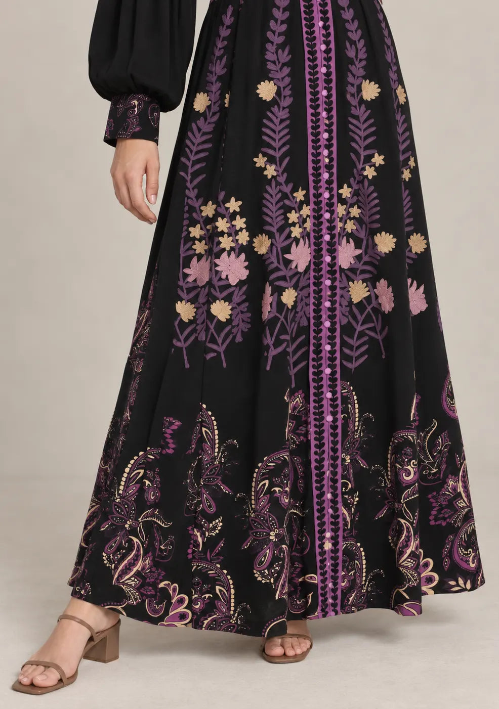 Women’s Cotton Jersey Embroidered Maxi Dress with Belt - Minja
