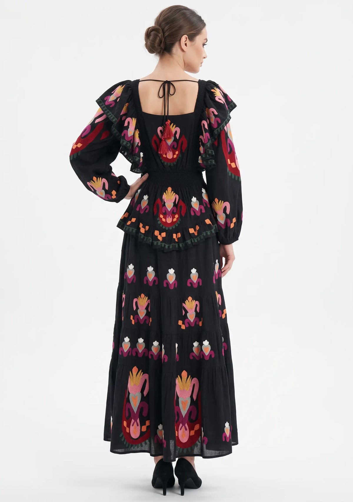 Women’s Cotton Hand-Embroidered Tiered Maxi Dress - Sona
