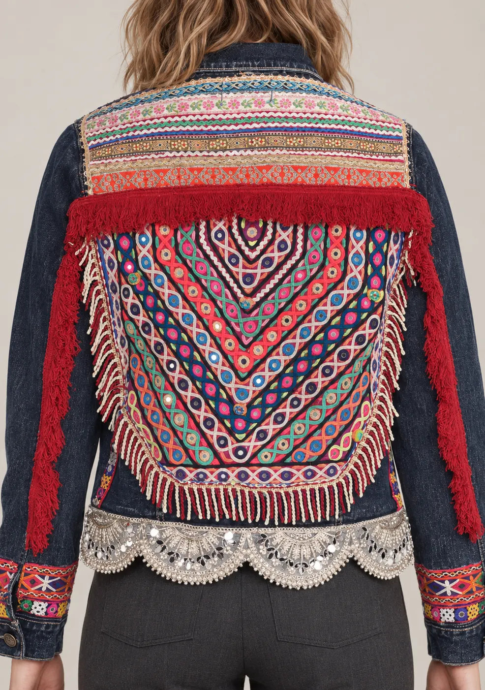 Women’s Denim Banjara Embroidered Boho-Style Jacket -Nafia