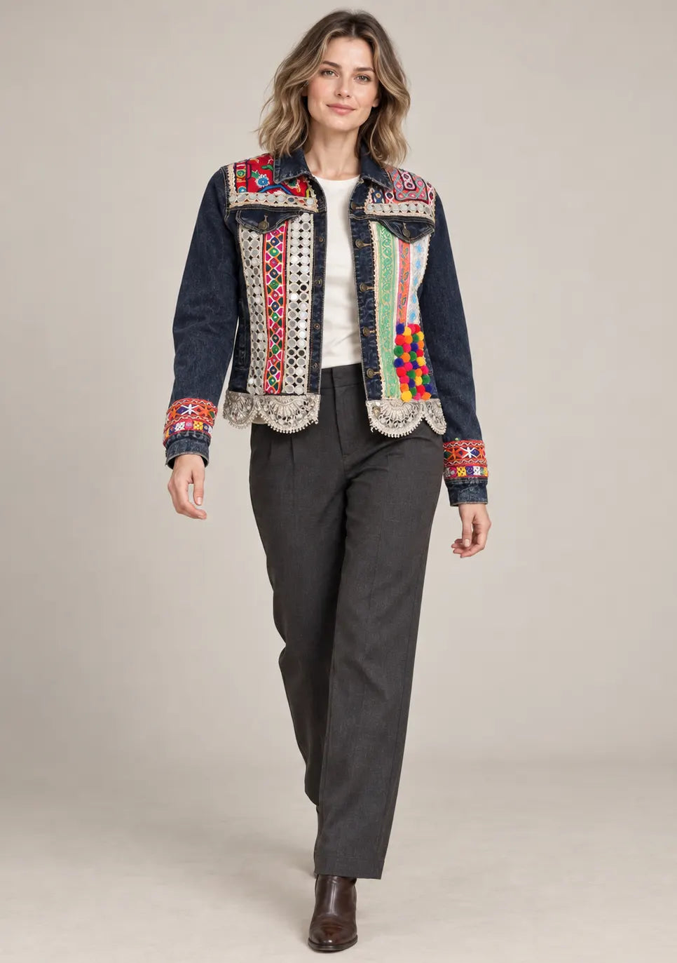 Women’s Denim Banjara Embroidered Boho-Style Jacket -Nafia
