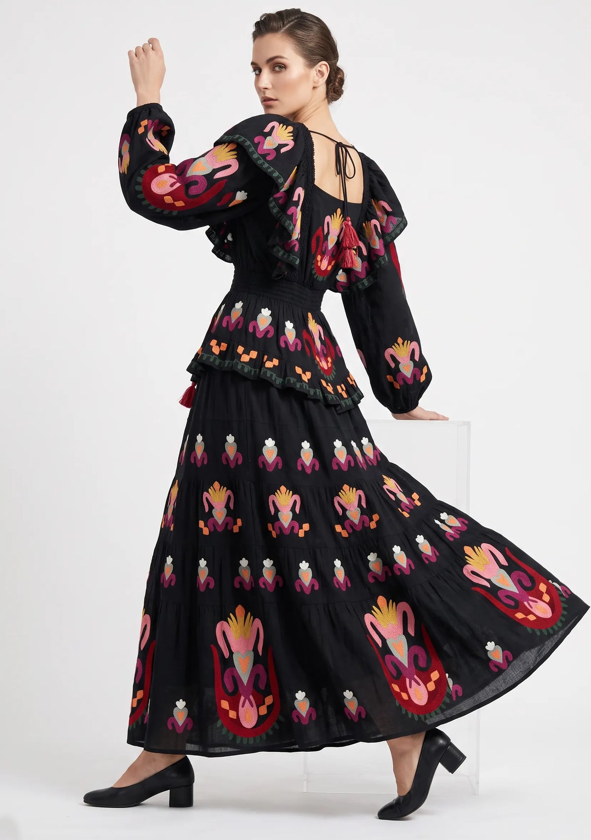 Women’s Cotton Hand-Embroidered Tiered Maxi Dress - Sona