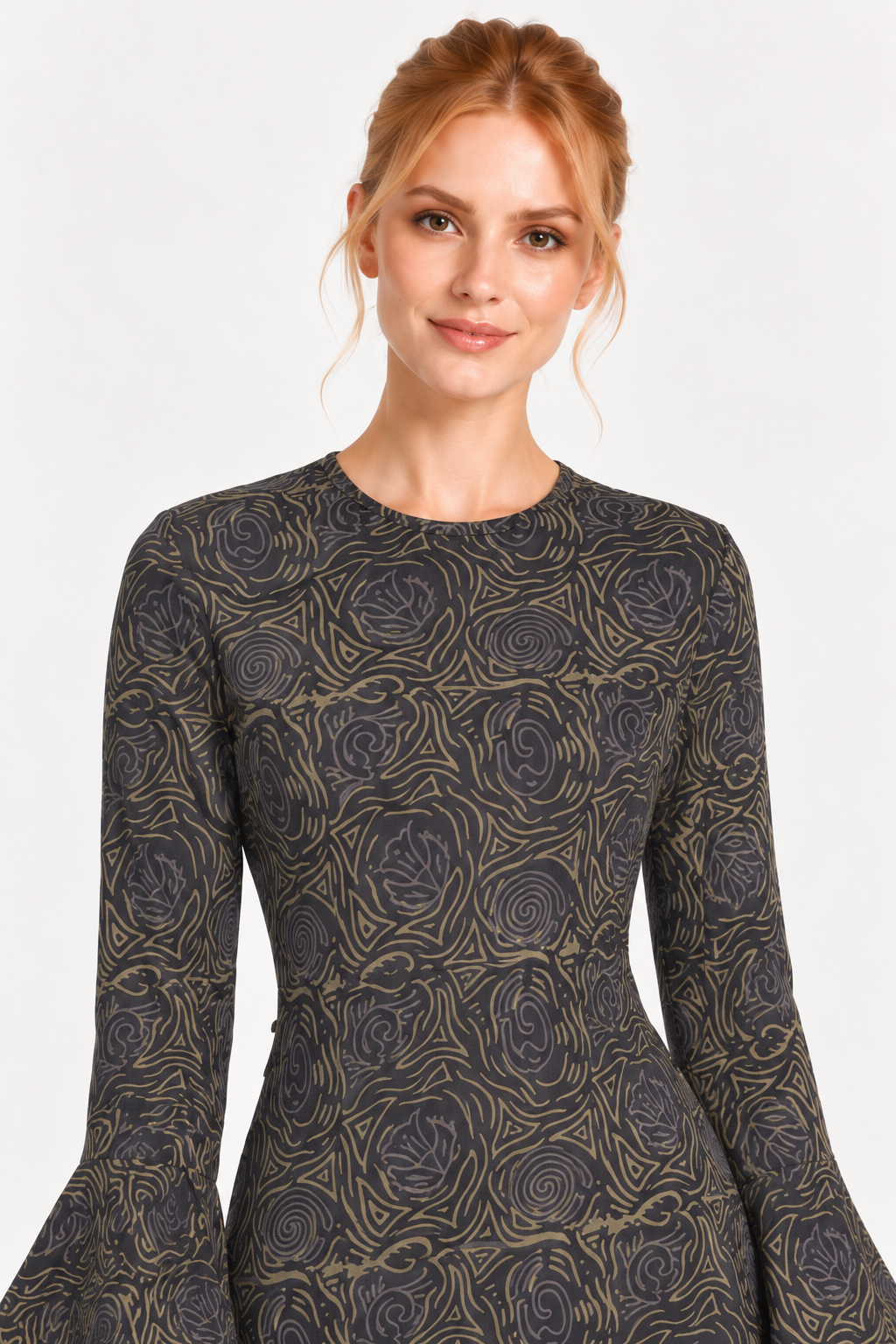 Floby printed cotton long dress in Black