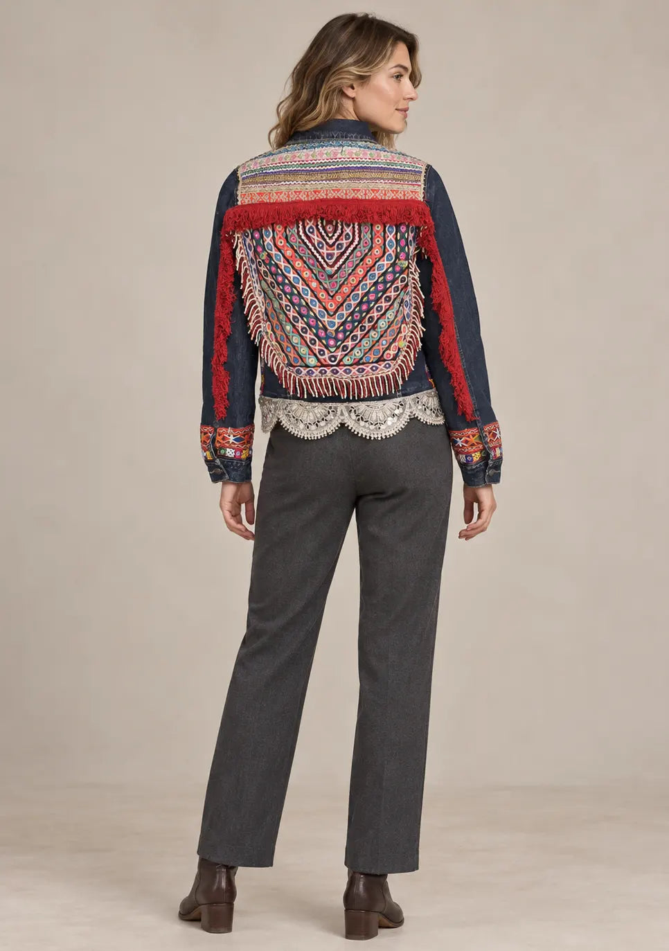 Women’s Denim Banjara Embroidered Boho-Style Jacket -Nafia