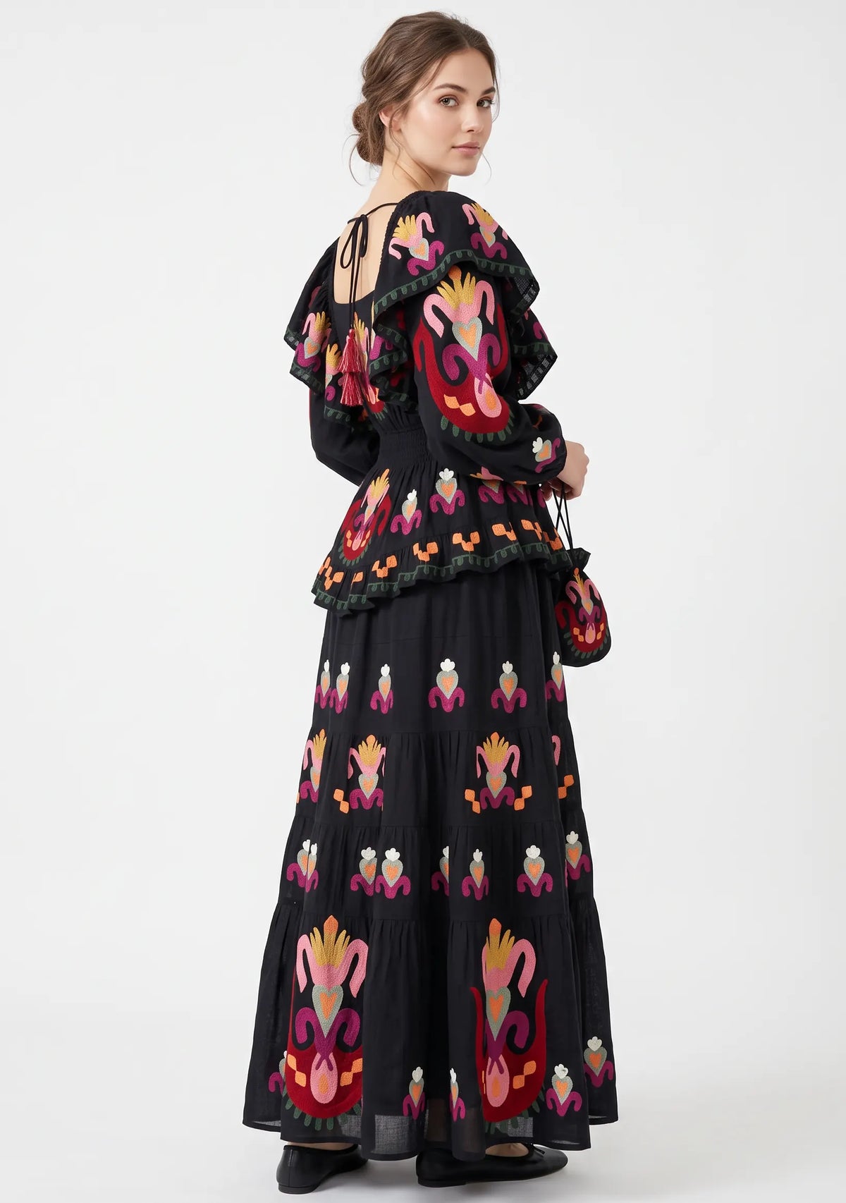 Women’s Cotton Hand-Embroidered Tiered Maxi Dress - Sona