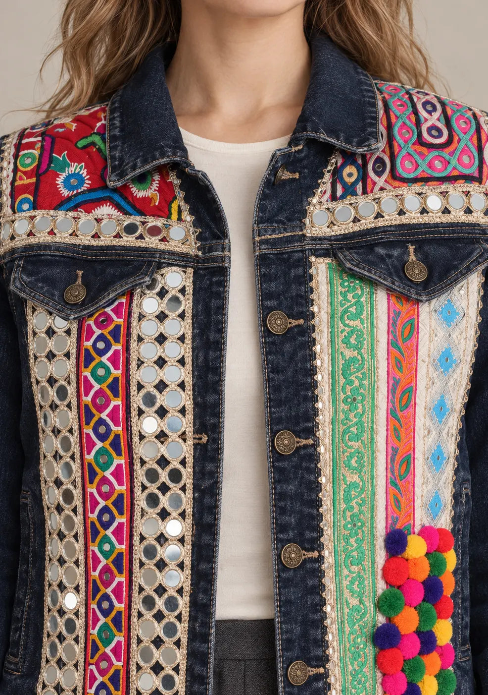 Women’s Denim Banjara Embroidered Boho-Style Jacket -Nafia