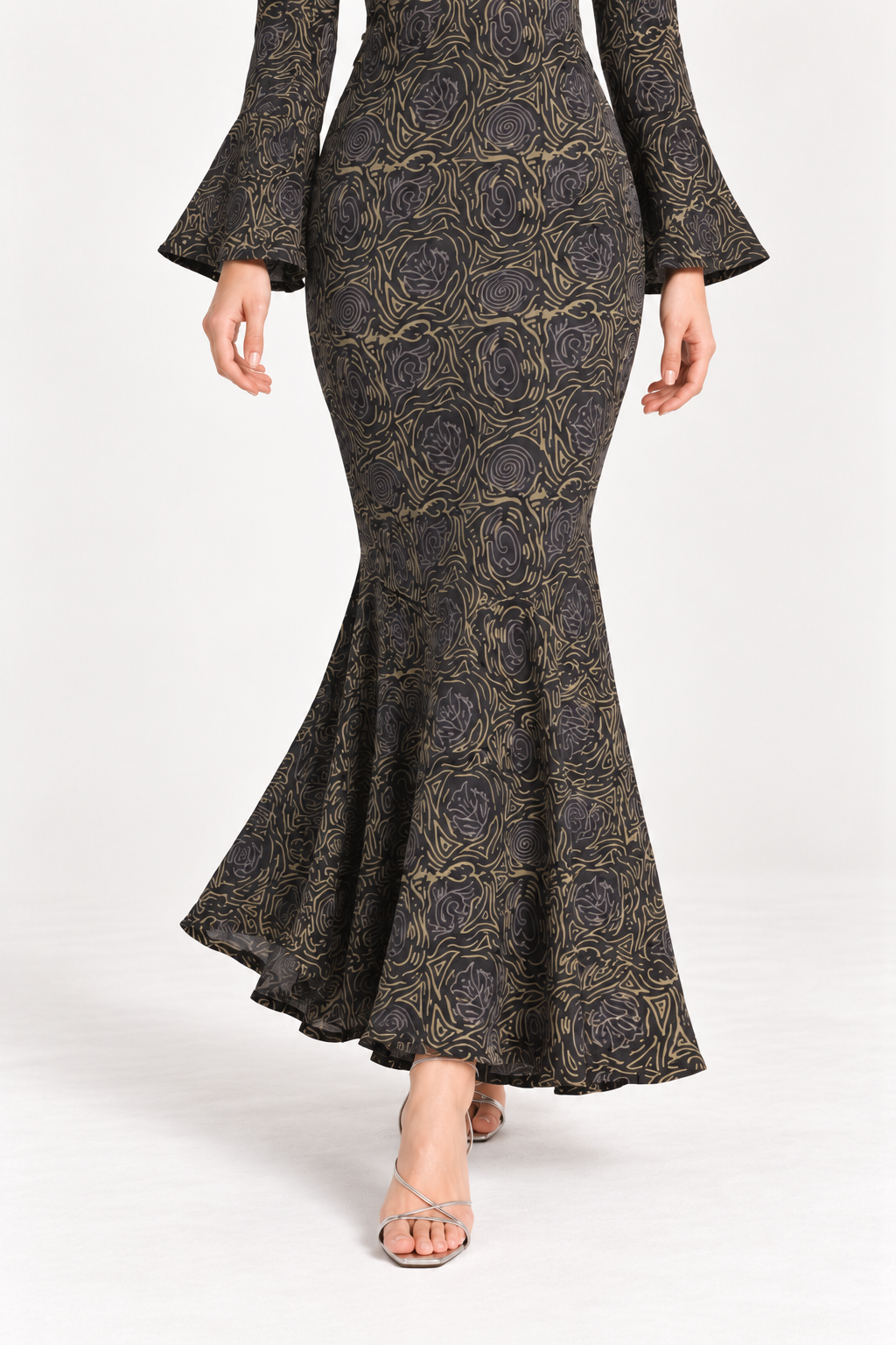 Floby printed cotton long dress in Black