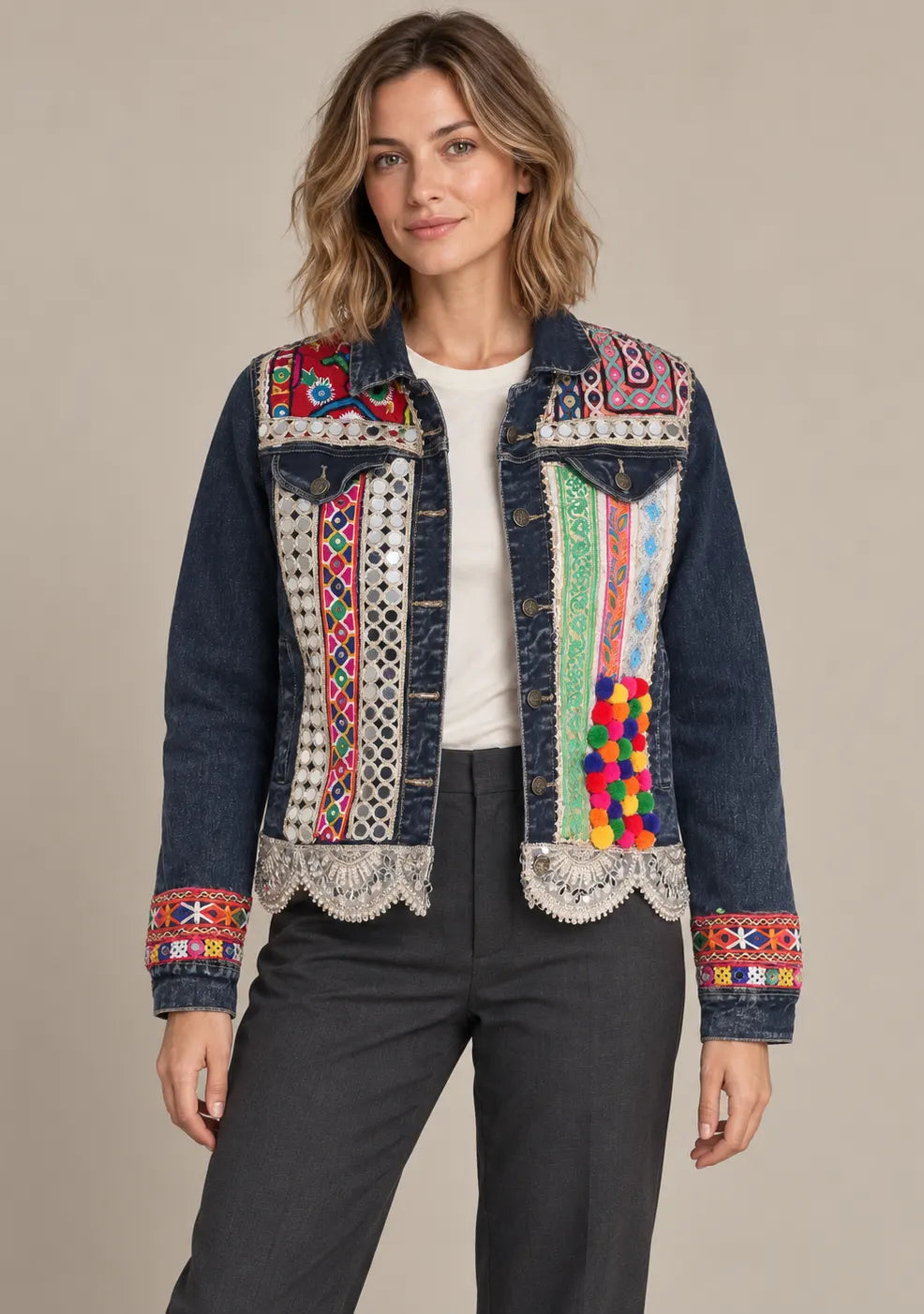 Women’s Denim Banjara Embroidered Boho-Style Jacket -Nafia