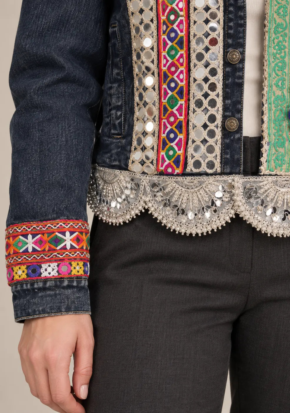 Women’s Denim Banjara Embroidered Boho-Style Jacket -Nafia