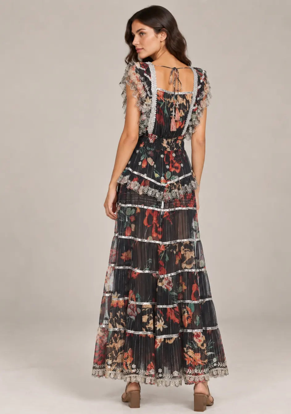 Floral Hand-Embroidered Cotton Georgette Long Dress -Kausar