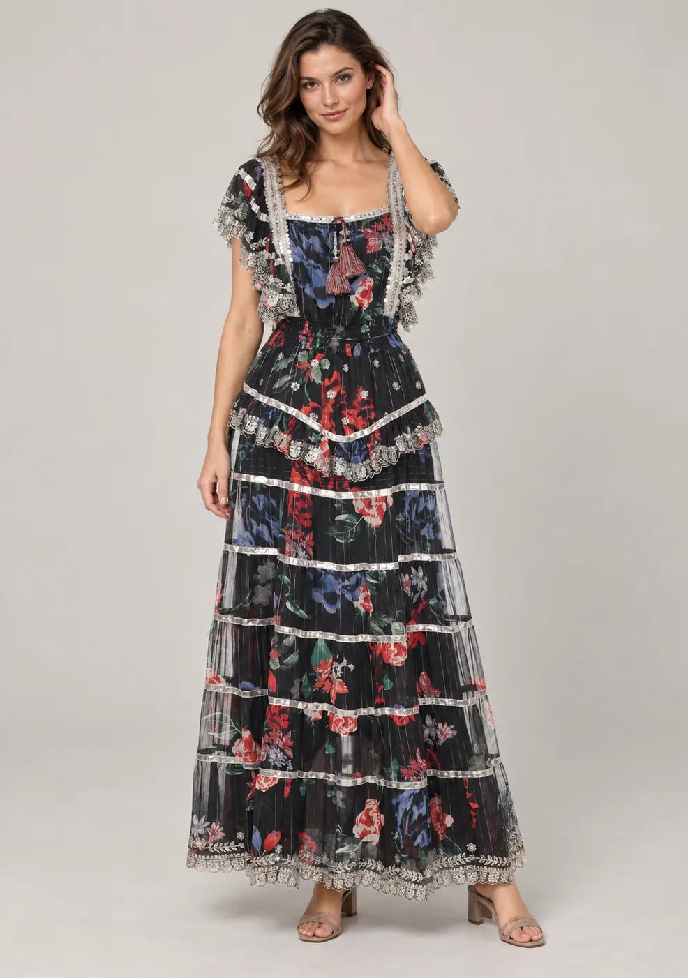 Floral Hand-Embroidered Cotton Georgette Long Dress -Kausar