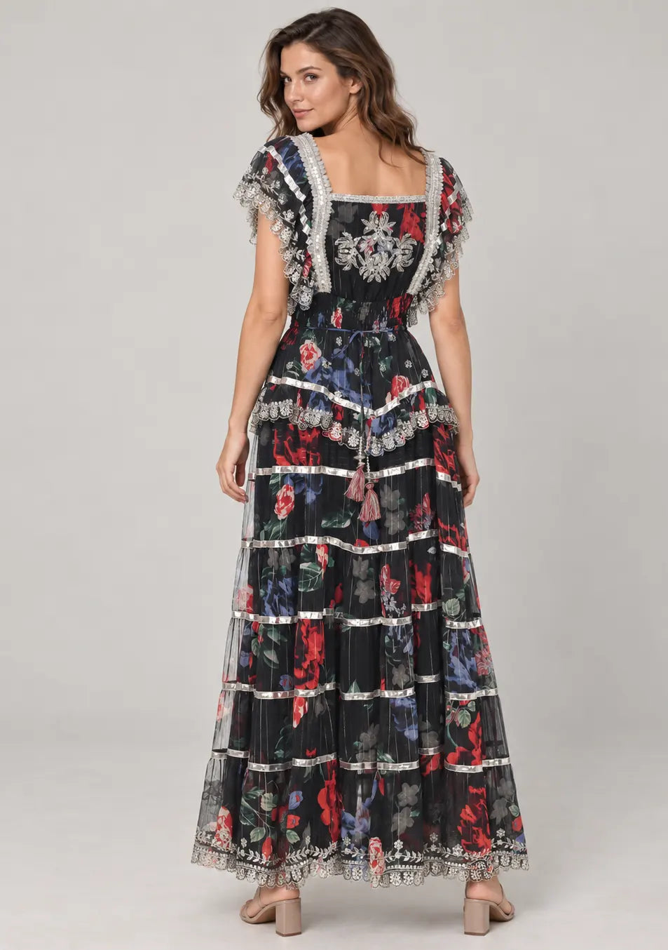 Floral Hand-Embroidered Cotton Georgette Long Dress -Kausar