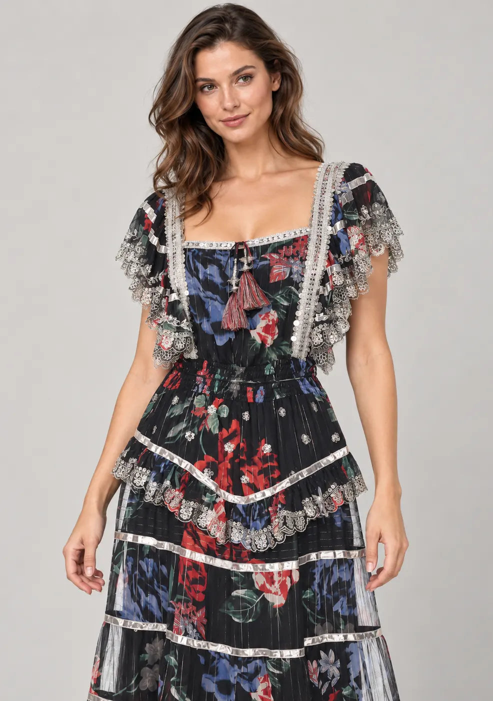 Floral Hand-Embroidered Cotton Georgette Long Dress -Kausar