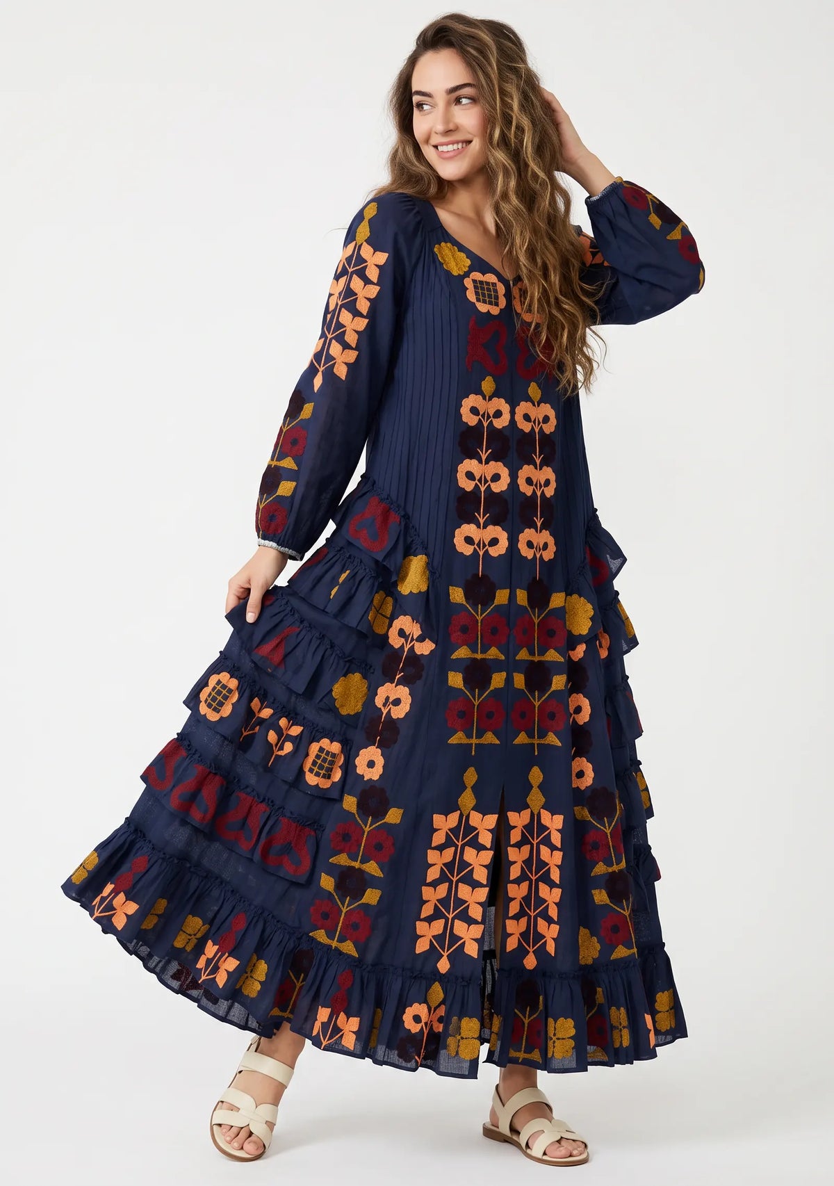 Women’s Cotton Hand-Embroidered Long Dress - Zara