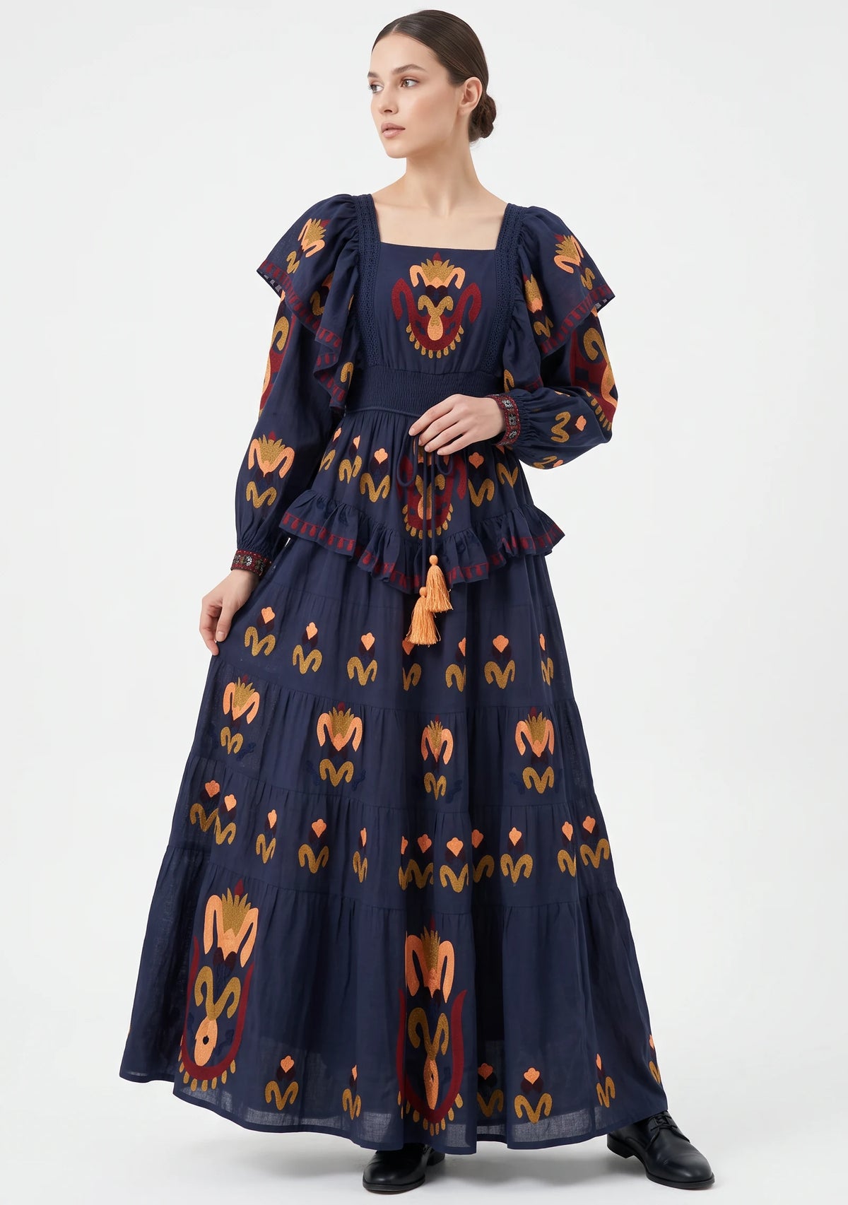 Women’s Cotton Hand-Embroidered Tiered Maxi Dress - Sona