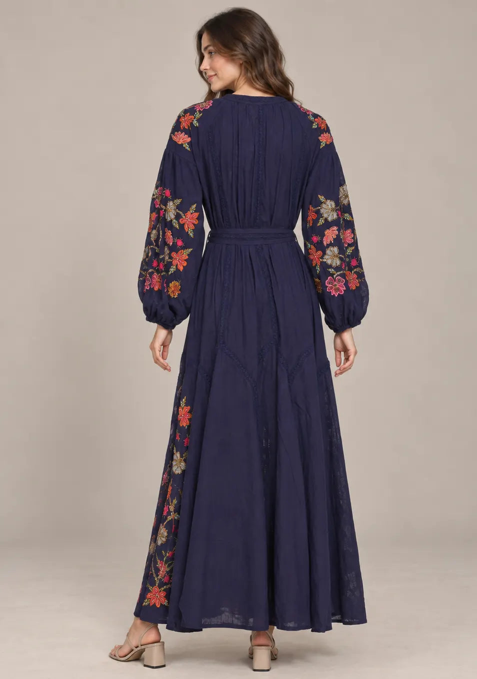 Women’s Cotton Long Dress with Floral Hand Embroidery -Ravila