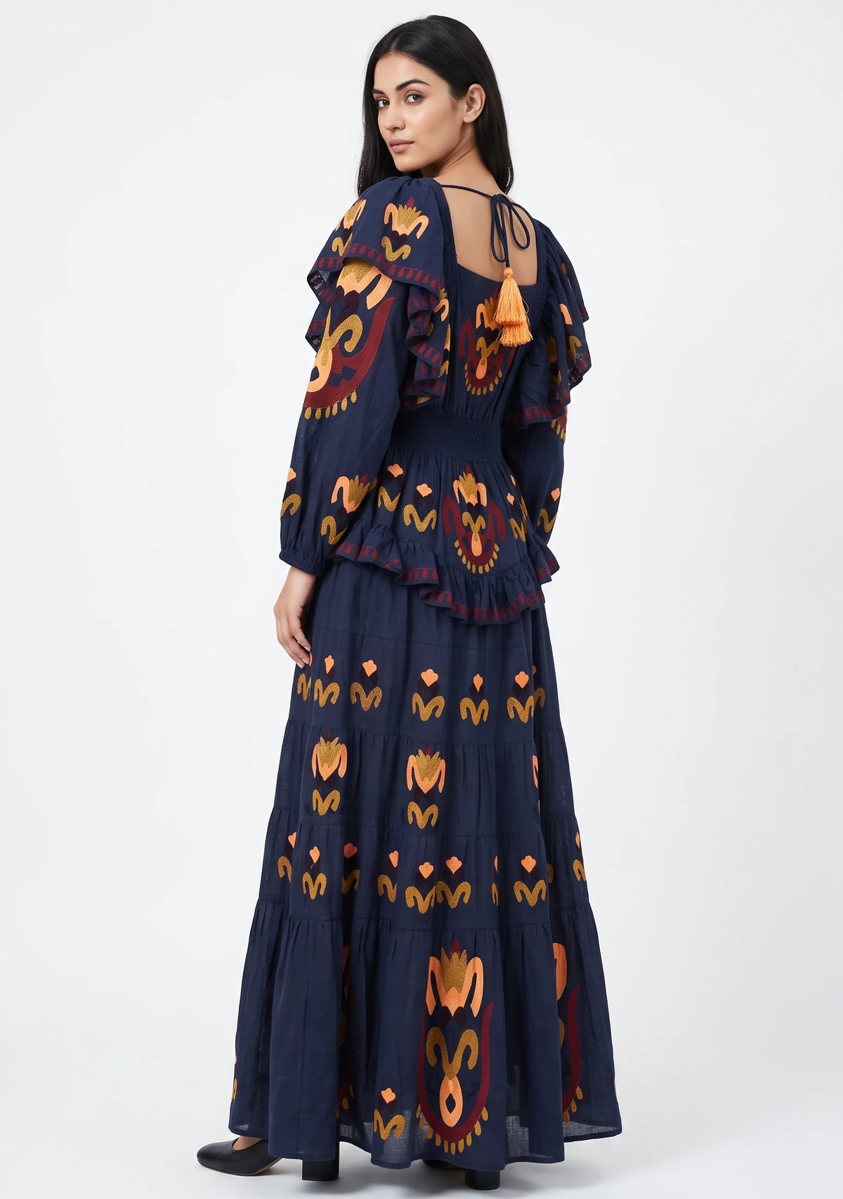 Women’s Cotton Hand-Embroidered Tiered Maxi Dress - Sona