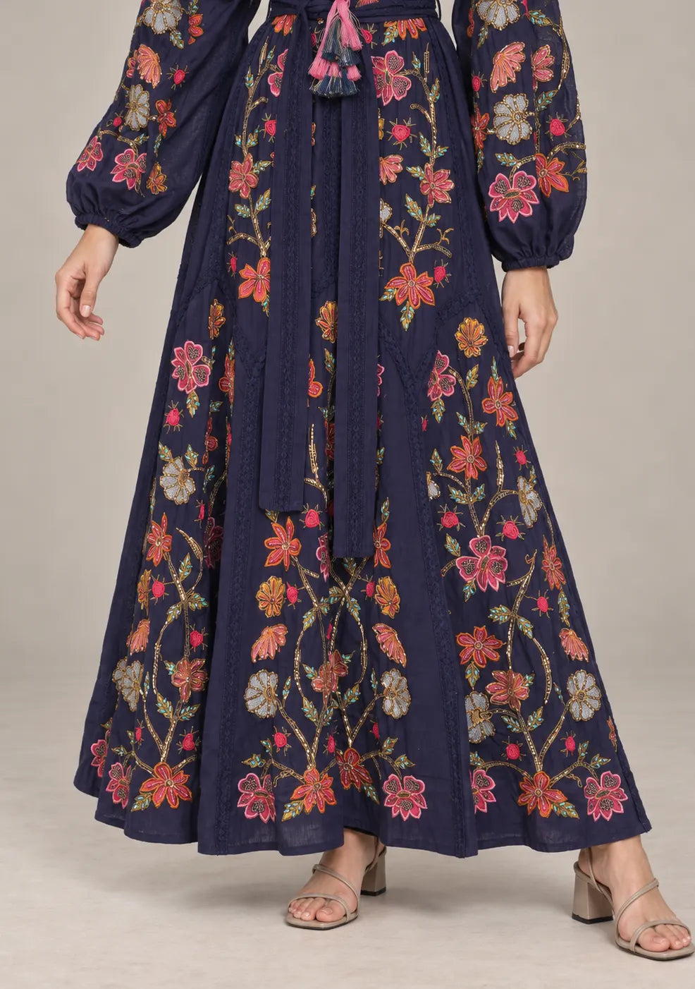 Women’s Cotton Long Dress with Floral Hand Embroidery -Ravila