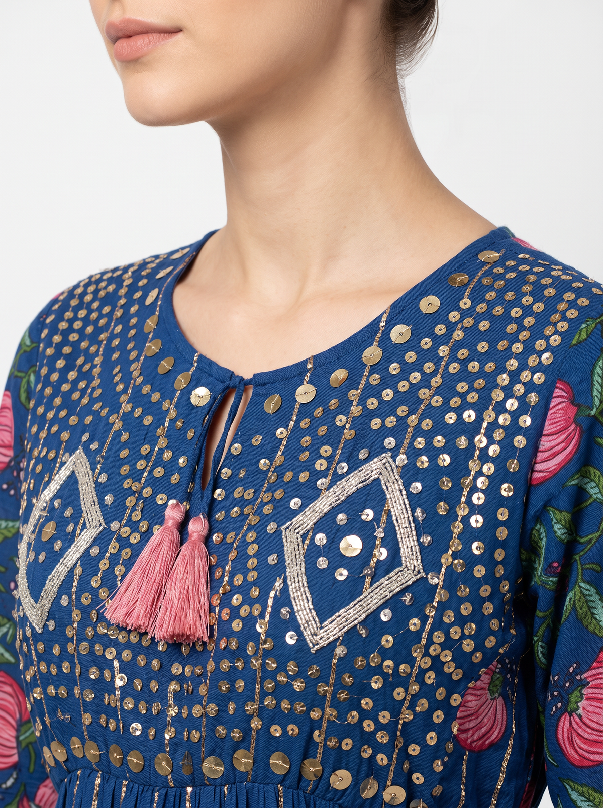 Women’s Cotton Hand-Embroidered Long Dress -Jumani