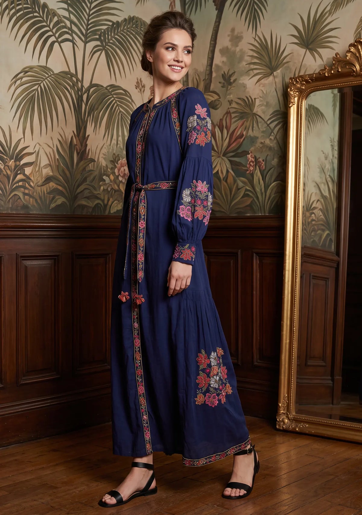 Women’s Cotton Long Dress with Hand Embroidery - Zayra