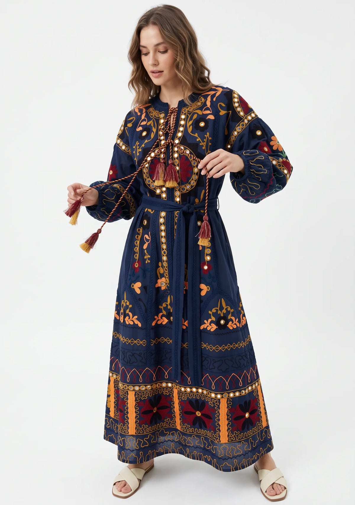 Women’s Cotton Hand-Embroidered Maxi Dress - Hami