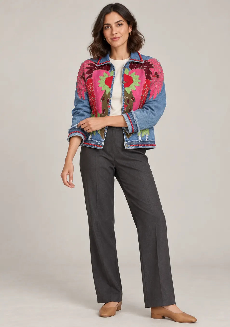 Women’s Cotton Denim Jacket with Hand-Embroidered - Fizro