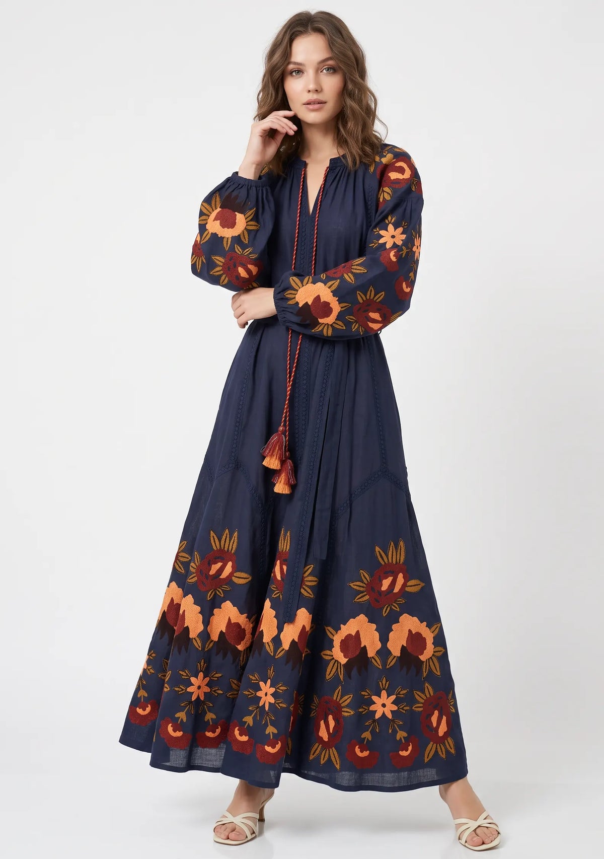Women’s Cotton Hand-Embroidered Long Dress- Gypsy