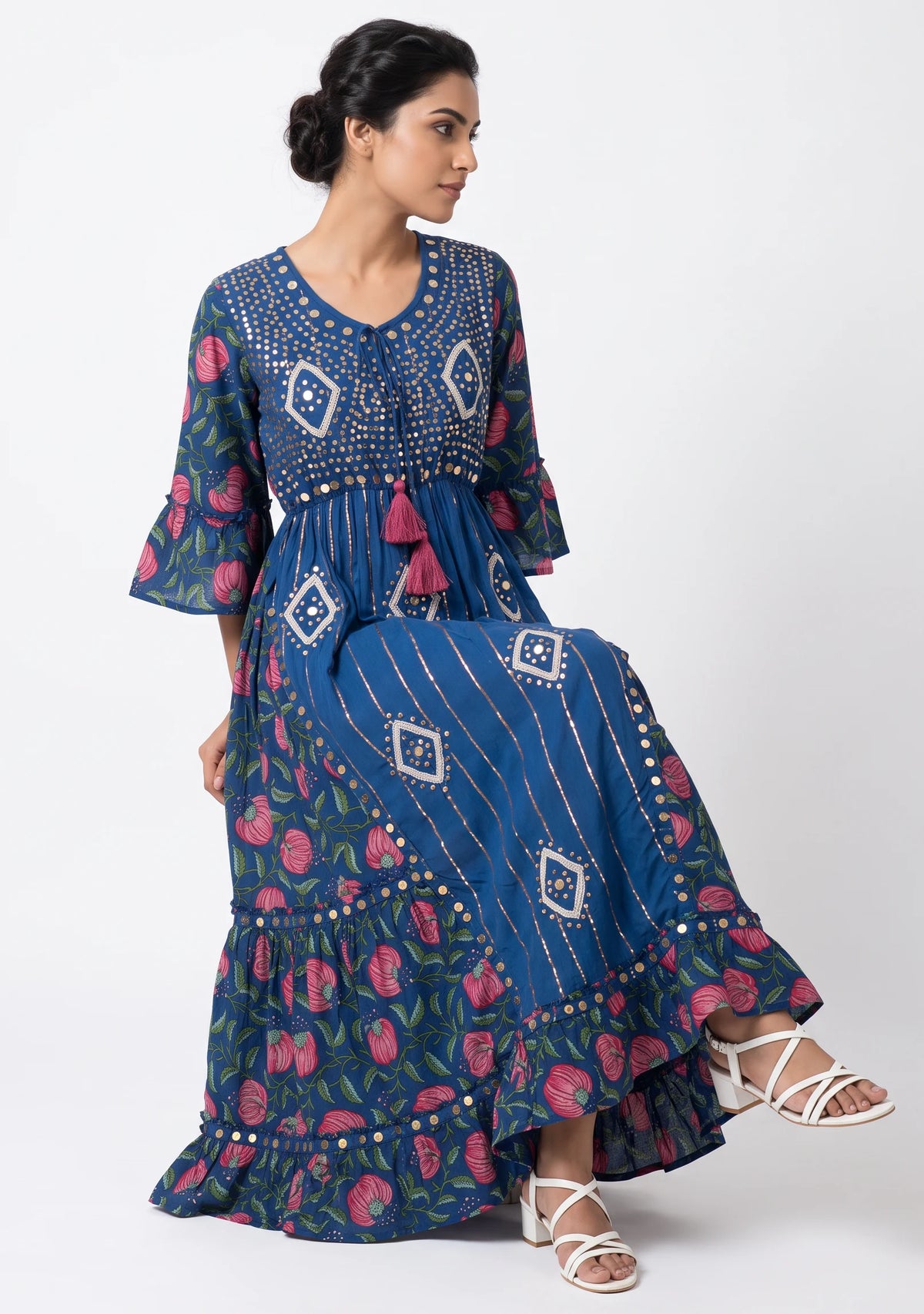 Women’s Cotton Hand-Embroidered Long Dress -Jumani