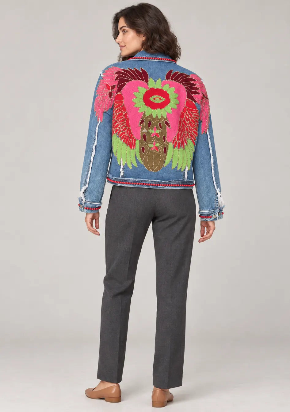 Women’s Cotton Denim Jacket with Hand-Embroidered - Fizro