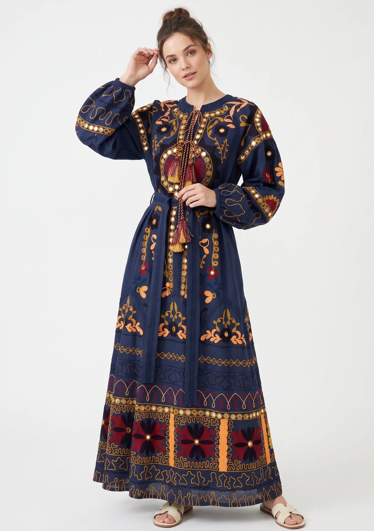 Women’s Cotton Hand-Embroidered Maxi Dress - Hami