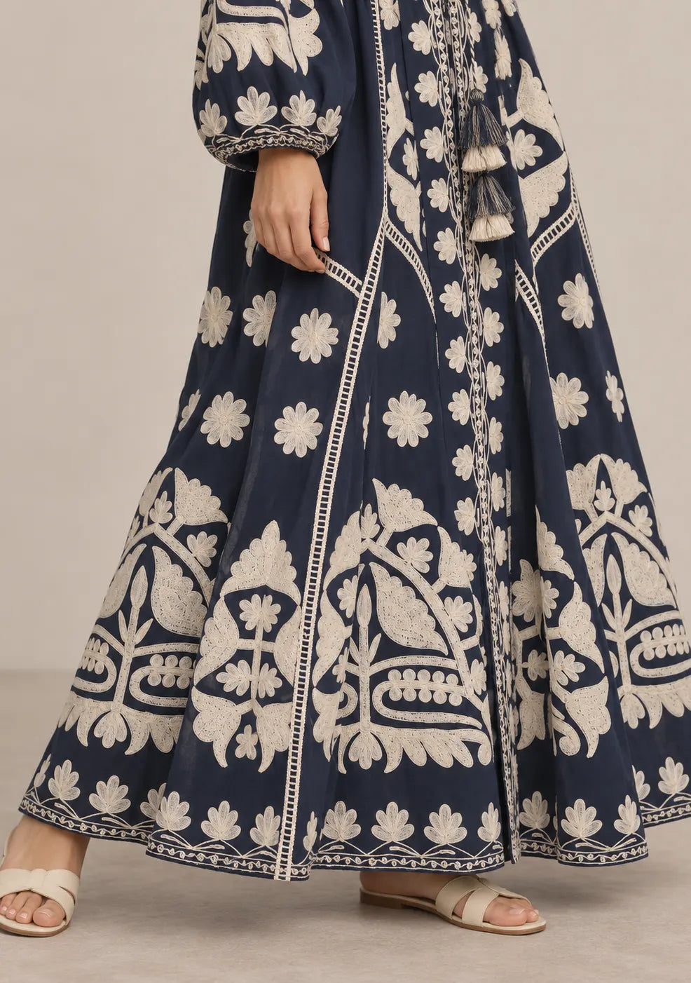 Women’s Cotton Embroidered Floral Long Dress - Ayat
