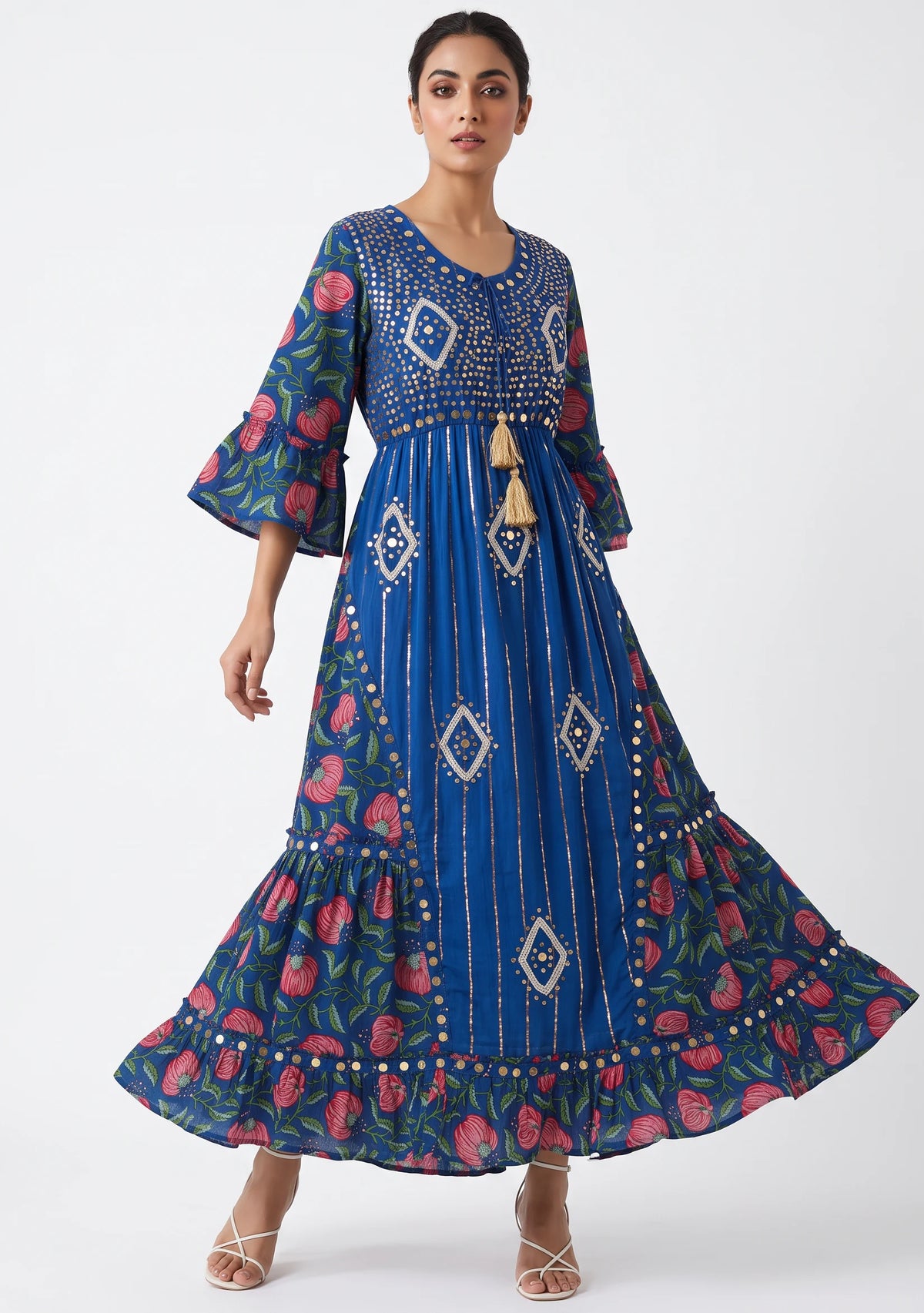 Women’s Cotton Hand-Embroidered Long Dress -Jumani
