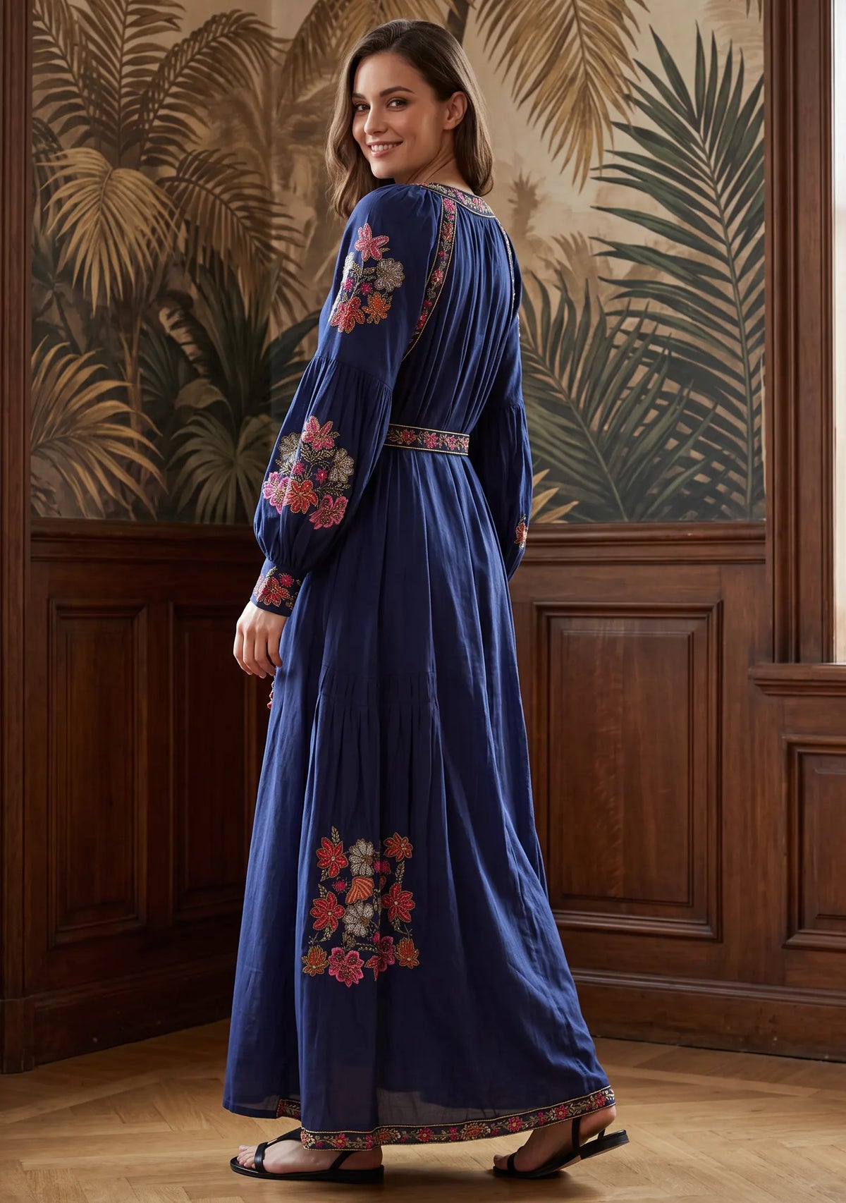 Women’s Cotton Long Dress with Hand Embroidery - Zayra