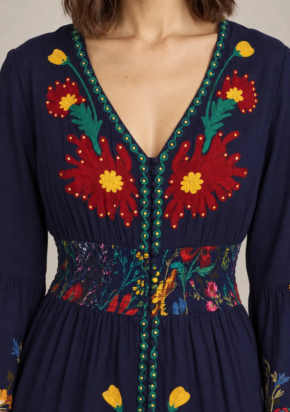 Women’s Cotton Jersey Floral Maxi Dress with Hand Embroidery - Fazli