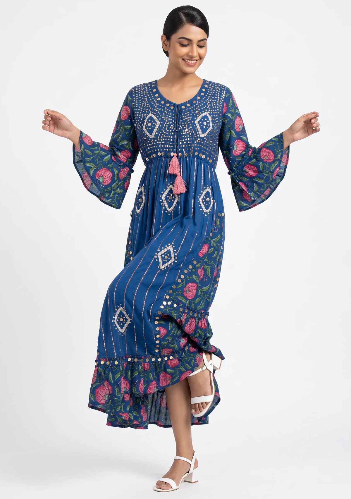 Women’s Cotton Hand-Embroidered Long Dress -Jumani