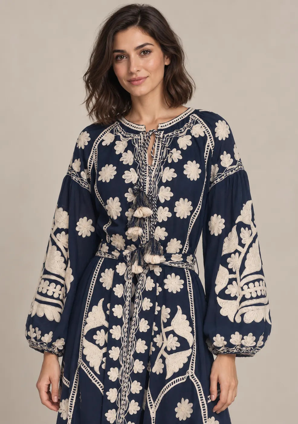 Women’s Cotton Embroidered Floral Long Dress - Ayat