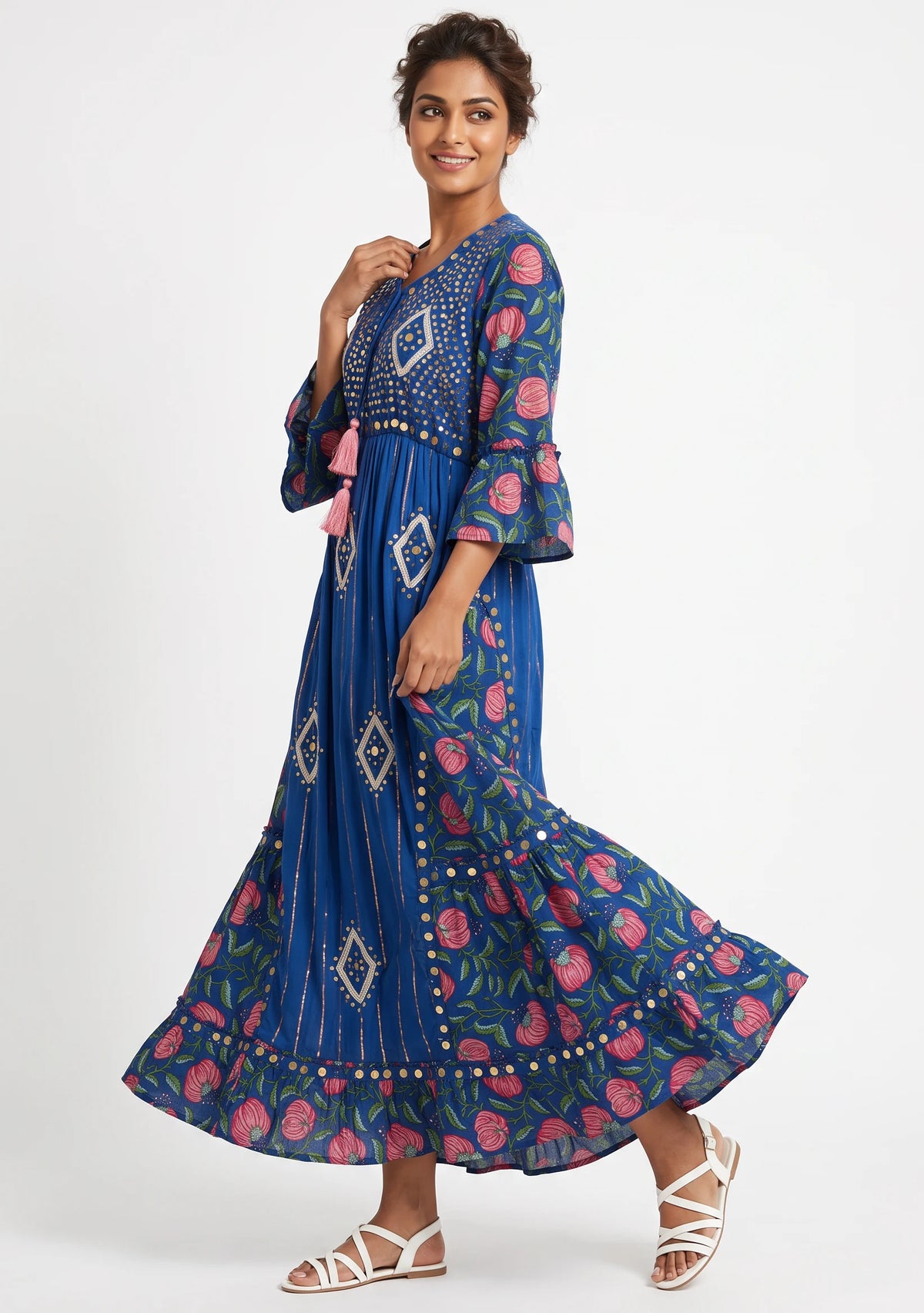 Women’s Cotton Hand-Embroidered Long Dress -Jumani