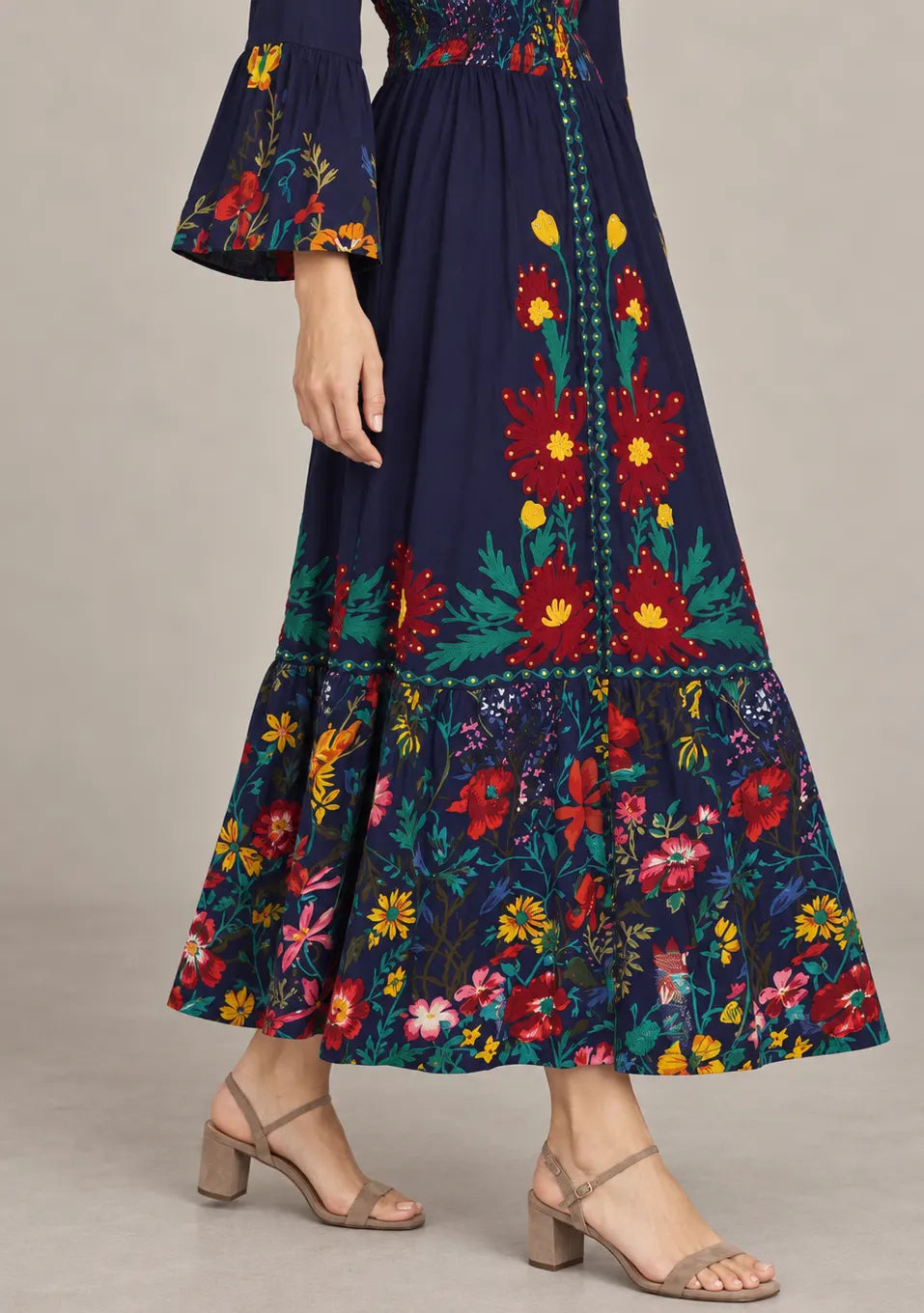 Women’s Cotton Jersey Floral Maxi Dress with Hand Embroidery - Fazli