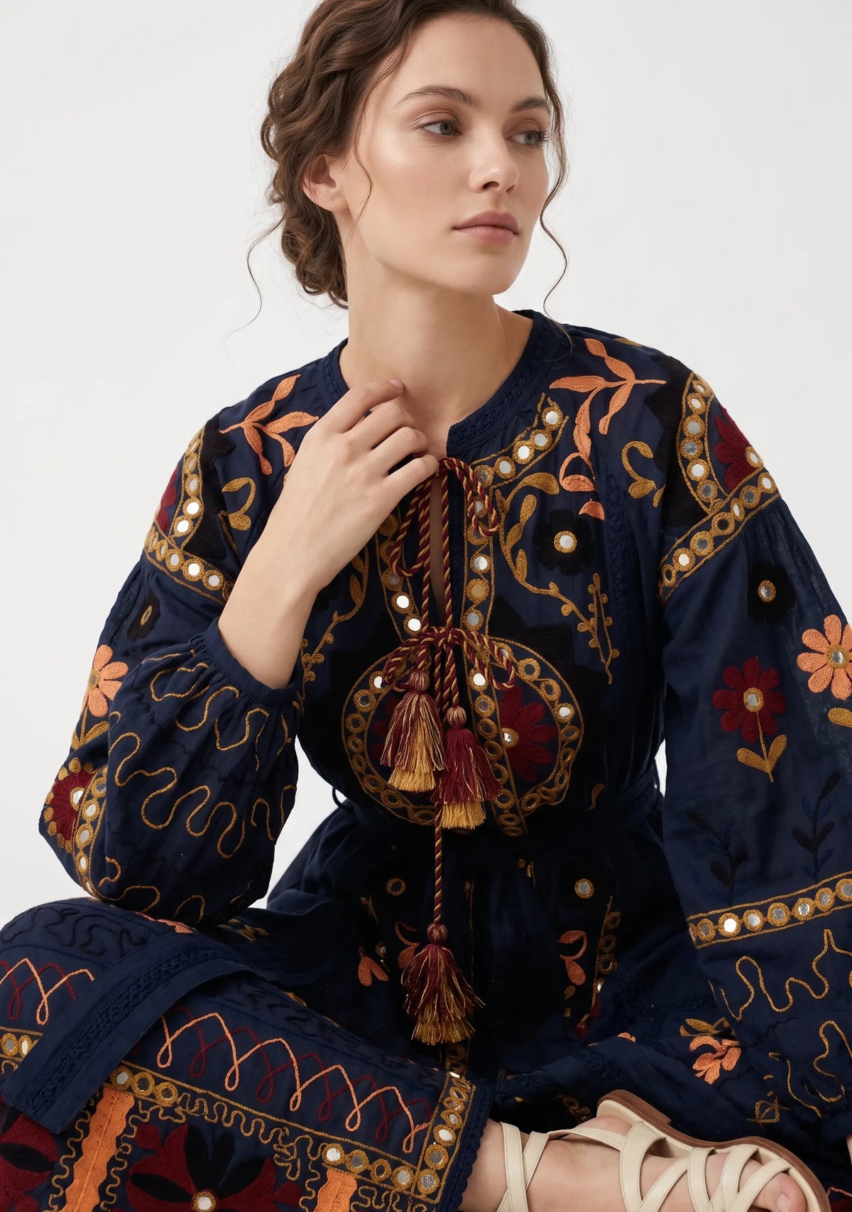 Women’s Cotton Hand-Embroidered Maxi Dress - Hami