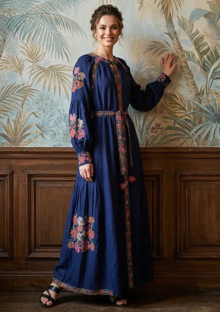 Women’s Cotton Long Dress with Hand Embroidery - Zayra