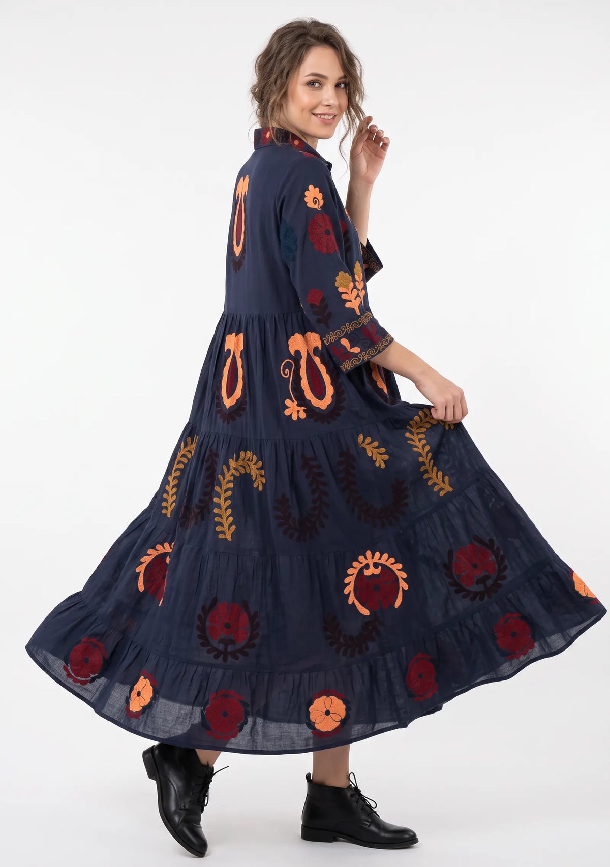 Women’s Cotton Hand-Embroidered Tiered Long Tunic - Ambir