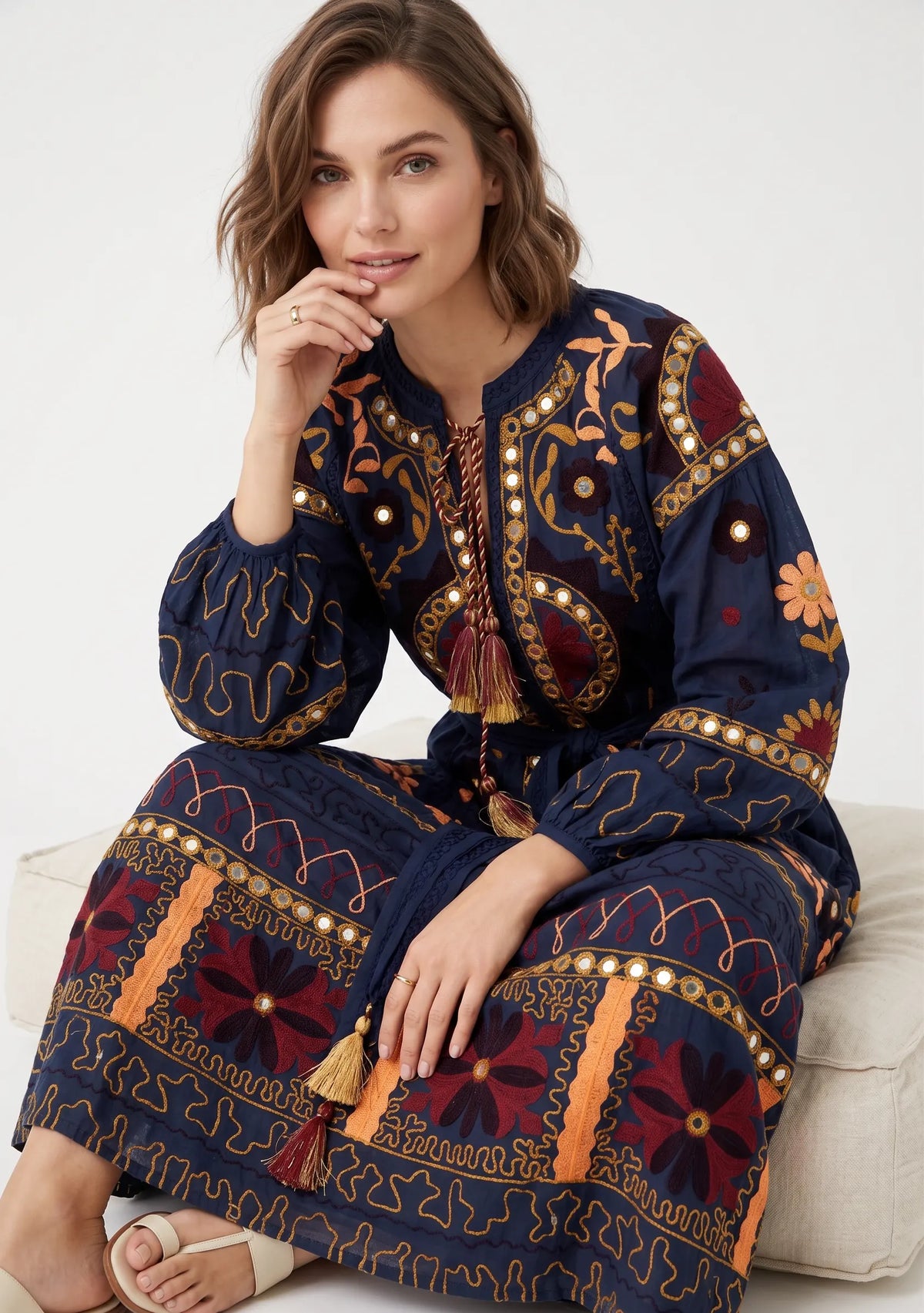 Women’s Cotton Hand-Embroidered Maxi Dress - Hami