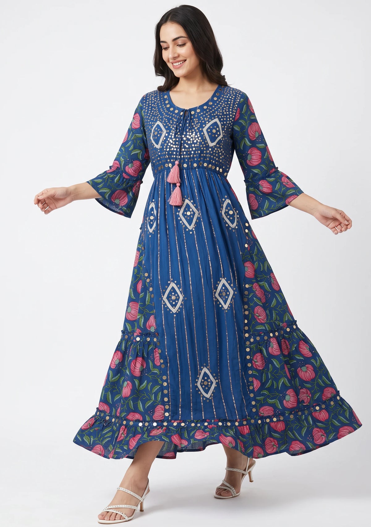 Women’s Cotton Hand-Embroidered Long Dress -Jumani