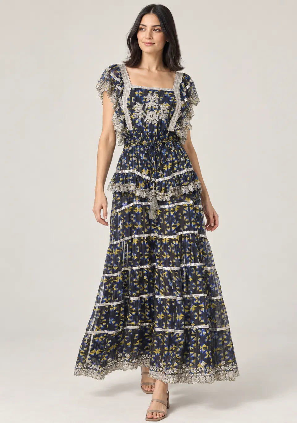 Floral Hand-Embroidered Cotton Georgette Long Dress -Kausar