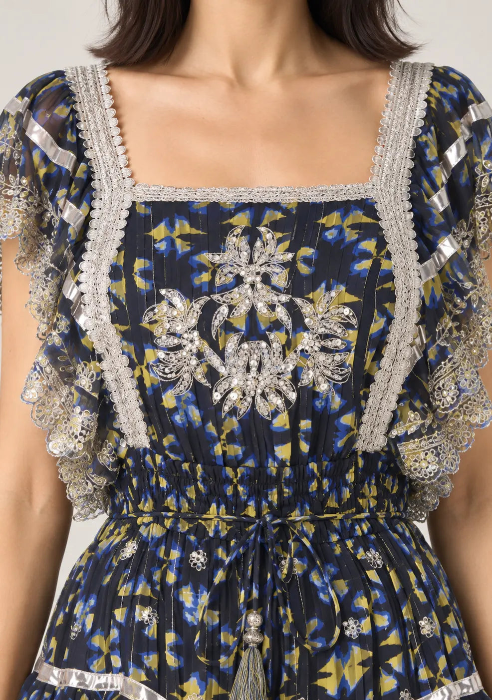 Floral Hand-Embroidered Cotton Georgette Long Dress -Kausar